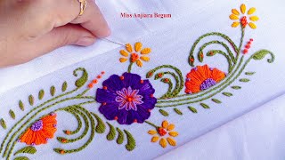 Very simple floral borderline design embroidery on fabric by Miss Anjiara Begum [upl. by Reyotal104]