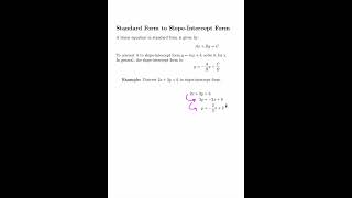 Standard Form to Slope Intercept Form of a Linear Equation in 1Minute standardform algebra [upl. by Dami85]