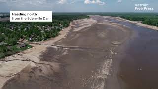 Wixom Lake drained after Edenville Dam fails Birds eye view [upl. by Dnumde]