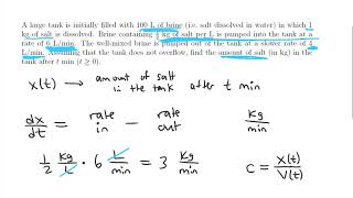 Mixing Problem Differential Equation Application [upl. by Anirhtak]