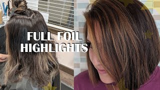 FULL FOIL HIGHLIGHTS ON BRUNETTE HAIR  BOB HAIRCUT  tousled by jess [upl. by Dimond]