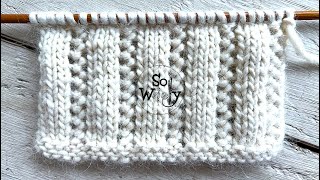 How to knit an Easy Lace Column Scarf stitch 2 rows  English amp Continental styles  So Woolly [upl. by Haliek]