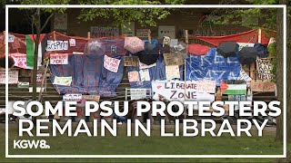 About 50 student protesters vacate Portland State University library some protesters remain [upl. by Robinett]