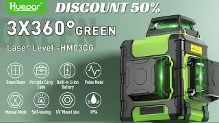 Huepar 3x360° Laser Level Green Beam 12 Lines Selfleveling Cross Line Laser level Tools With Pulse [upl. by Myrt]