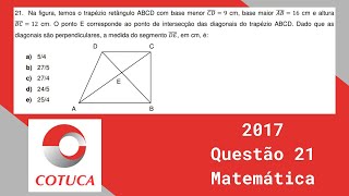 Matemática Cotuca 2017  Questão 21  Vestibulinho [upl. by Llewkcor]