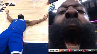 James Harden does snow angels on court after hitting 4 straight threes vs Pacers [upl. by Itnavart287]