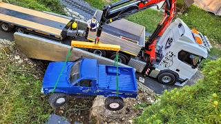 Car rescue in the river RC Truck Scania Magom FASSI Crane 116 Bruder R560 Next Gen [upl. by Landy]