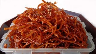 Seasoned dried shredded squid ojingeochae muchim 오징어채무침 [upl. by Dnarud]