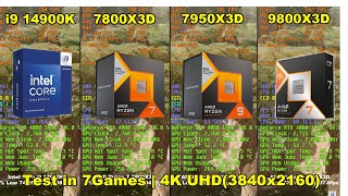 i9 14900K vs R7 7800X3D vs R9 7950X3D vs R7 9800X3D  RTX 4080  Test in 7 Games  4K UHD3840x2160 [upl. by Llerrac802]