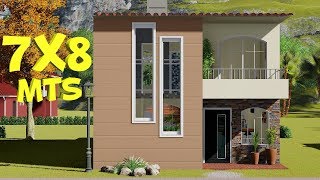 Plano de casa de 7x8m 2 Plantas 3 Dormitorios [upl. by Akoyn]