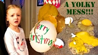 Trinity Playing with Elf on the Shelf Decorations  Gross Raw Egg Mess in Carpet [upl. by Sremmus]