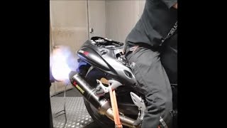 Suzuki GSX1300R Hayabusa Dynorun Akrapovic full exhaust Flames Leistungsmessung Prüfstand Dynojet250 [upl. by Danya837]