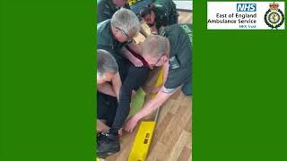 Putting a patient in a scoop stretcher using the pelvic binder and head blocks [upl. by Knowling]