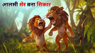 आलसी शेर बना शिकार  AALSI SHER KI KAHANI  HINDI STORIES  HINDI KAHANIYA  CARTOON STORY [upl. by Eleumas49]