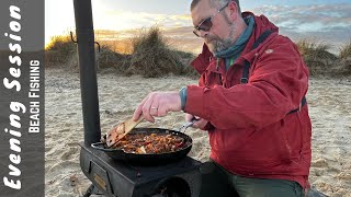 Beach Fishing at Kessingland Suffolk  Cooking on the Frontier Stove [upl. by Adroj]