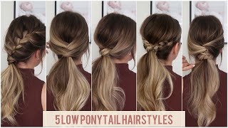 5 Cute low ponytail hairstyles  Hair tutorial [upl. by Rorry]