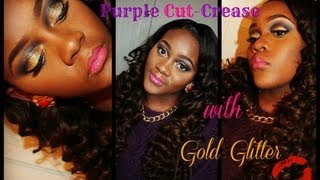 Gold Glitter and Purple cut crease Makeup Tutorial [upl. by Dahsar]