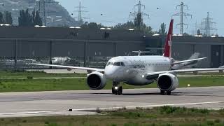 Embraer E190E2 HBAZB Helvetic Airways landing Sion airport Valais Switzerland 08082024 [upl. by Aetnahc]