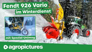 Fendt Favorit 926 Vario und Spezial Unimog mit Schneefräse im Winterdienst  Schneeräumen Österreich [upl. by Grishilda]