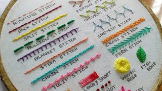 20 Basic Hand Embroidery Stitches Sampler for Absolute Beginners [upl. by Zehc909]