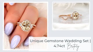 Unique Gemstone Wedding Set  Rosados Box 474ct Britney Champagne Zircon amp Diamond Halo Wedding Set [upl. by Bashee]