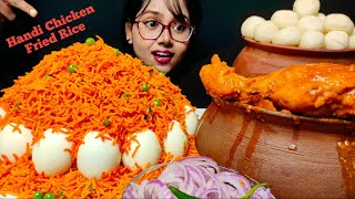 Eating Handi Chicken Fried Rice Rasgulla Boiled Eggs  Big Bites  Matka Chicken Eating [upl. by Kired]