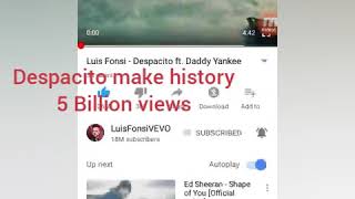 5 billion views Despacito make history 5 billion views in youtube history [upl. by Laamaj]