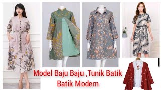 45 MOFEL BAJU BATIK TUNIK BATIK DAN BLOUSE BATIK  Batik Modern [upl. by Aihtela]