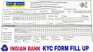 Indian Bank KYC form fill up  indian bank mein kyc form kese bhare [upl. by Itra]