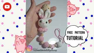 How To Crochet Pacifier Clip Bunny  Tutorial  Free Pattern [upl. by Naawaj]