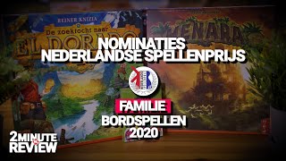 Beste familie bordspellen 2020  Nominaties Nederlandse Spellenprijs  2 Minute Review NL [upl. by Raseac793]