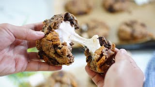 BEST SMORES COOKIE RECIPE  MARSHMALLOW COOKIES  BestfriendsKitchen [upl. by Hayn]