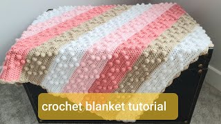 Crochet bobble stitch hearts blanket tutorial [upl. by Droc]