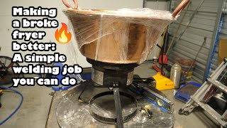 Modifying a turkey fryer into a carnitas pot holder a easy welding job that you can do [upl. by Enyrehtak]