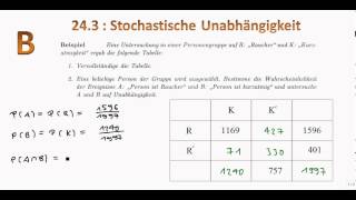 243 B Stochastische Unabhängigkeit mit Vierfeldertafel [upl. by Skiba]