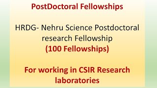 Postdoctoral Fellowship I HRDG Nehru Science Postdoctoral research Fellowship for CSIR Laboratories [upl. by Vanny440]