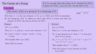 Abstract Algebra 1 The Center of a Group [upl. by Wilona289]