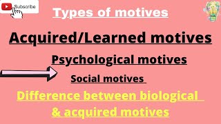 Acquired motivesLearned motivesPsychological and social motivesFrustration aggression hypothesis [upl. by Dickie]