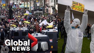 COVID19 Thousands protest lockdown measures in the Netherlands [upl. by Millicent]