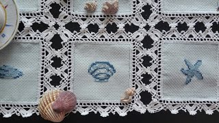 🐚 Naperon em Quadrados de Tecido e Crochet  com Motivos do Mar 🐚 🌊 [upl. by Hgeilyak561]