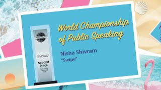 Nisha Shivram 2nd place winner 2023 World Championship of Public Speaking [upl. by Ipoillak]