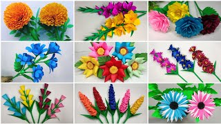 Paper Flowers  9 Different and Beautiful Paper Flower Craft Ideas  Room Decor  DIY crafts [upl. by Refinnaej]