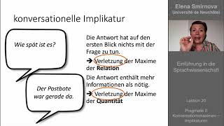 Einführung in die Sprachwissenschaft Thema 20 – Pragmatik Implikaturen [upl. by Emiline760]