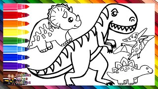 Dessiner et Colorier 5 Dinosaures 🦖🦕🌋 T REX et Plus 🌈 Dessins pour les Enfants [upl. by Ettenoj]