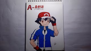 Day 1 Ash ketchum drawing full pokemon animedrawing [upl. by Anairo]