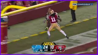 Brandon Aiyuk Crazy Helmet Deflection Catch During NFC Championship game nfl [upl. by Lianna]