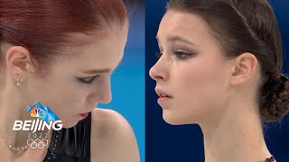 Trusova vs Shcherbakova Sidebyside of skaters stellar free skates  Winter Olympics 2022 [upl. by Audette]