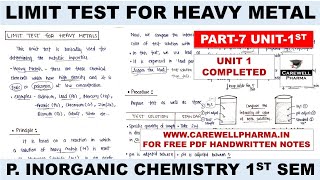 Limit Test For Heavy Metals  Part 7 Unit 1  pharmaceutical inorganic chemistry 1st semester [upl. by Tija]