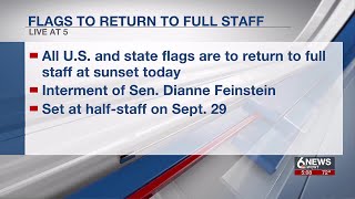 Flag to return to full staff after going halfstaff to honor Sen Diane Feinstein [upl. by Roane]