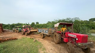 Mahindra Arjun Novo 605 Loader Loaded Full Trolley With Mud Tractor Mahindra 575 and John Deere 4WD [upl. by Yenal]